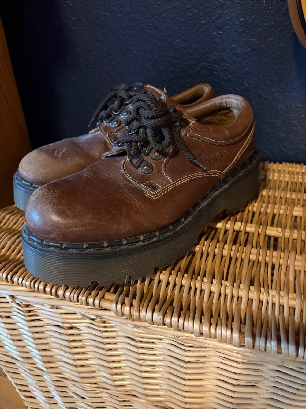 Vintage Doc Marten Brown Leather Platform Lace-Up Shoes